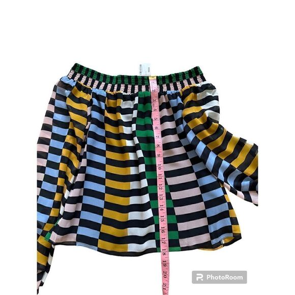 Bar Iii Women’s Multi-Colors Off-the-Shoulder Bell-Sleeve Blouse Size Small - Picture 11 of 12